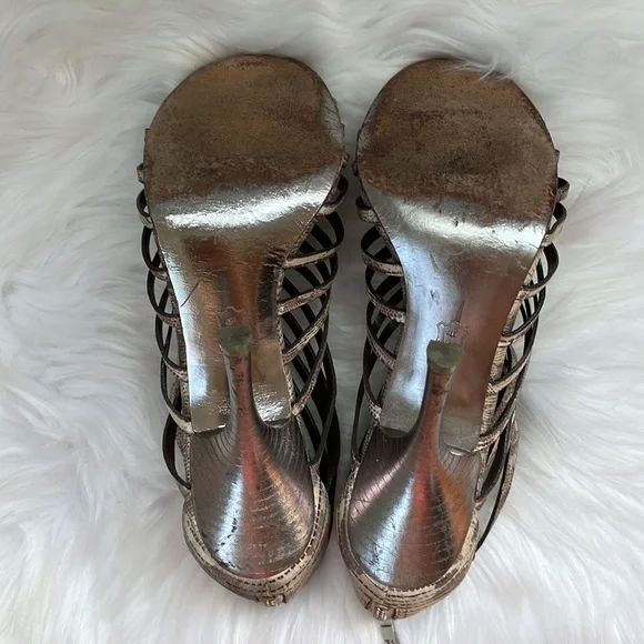 Tory Burch gladiator snake print caged heeled sandals EUC size 9 - Picture 10 of 11